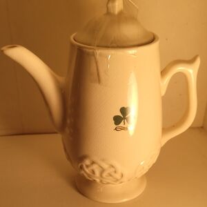 Cream Teapot with Green Clover Design